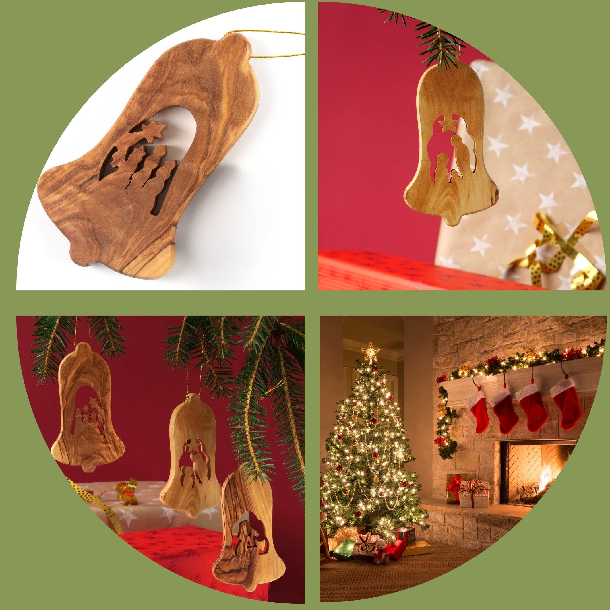 Weihnachtsdeko Baumschmuck Krippe 3er Set Glocke Anhänger - ohne Rinde