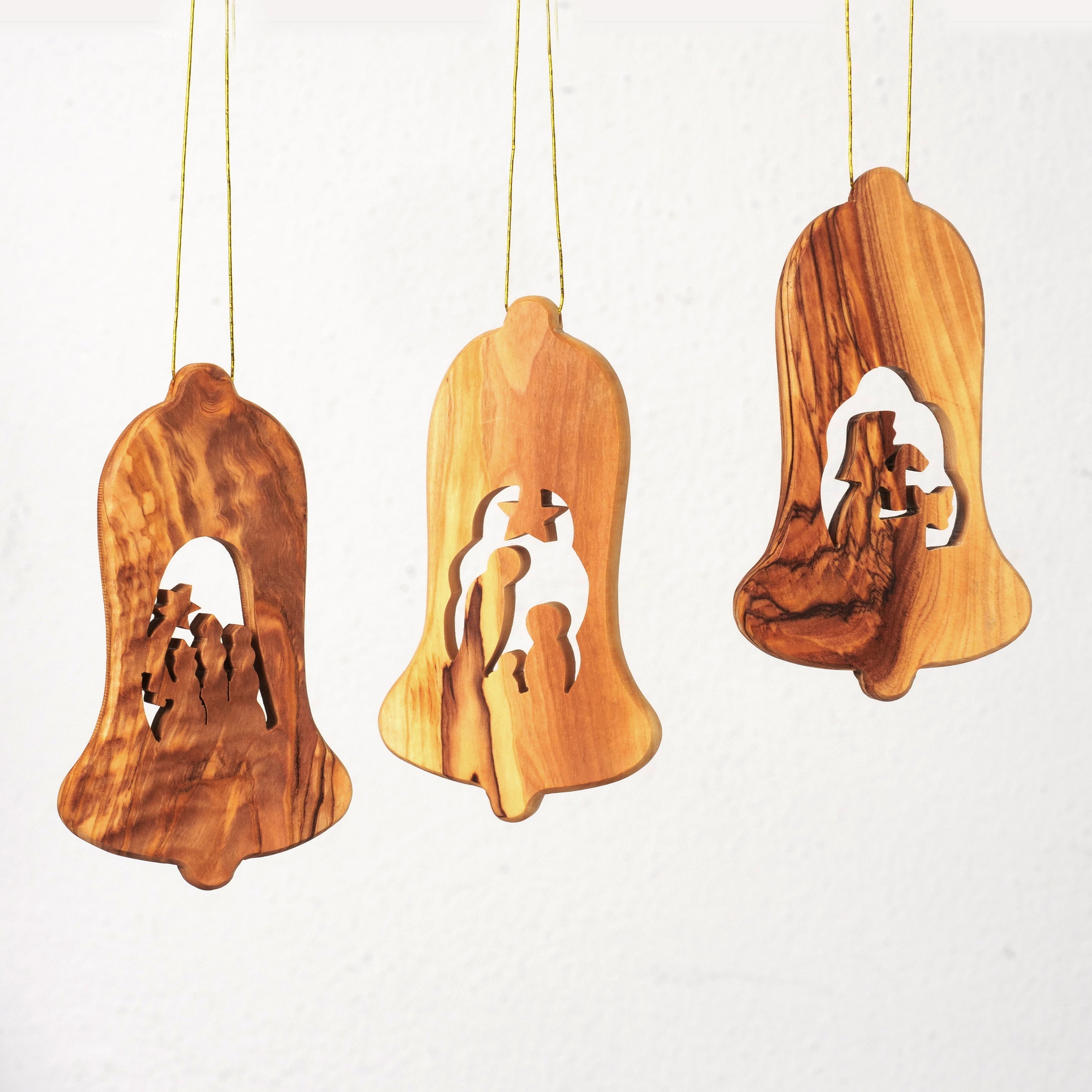 Weihnachtsdeko Baumschmuck Krippe 3er Set Glocke Anhänger - ohne Rinde