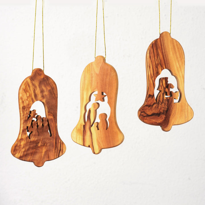Weihnachtsdeko Baumschmuck Krippe 3er Set Glocke Anhänger - ohne Rinde