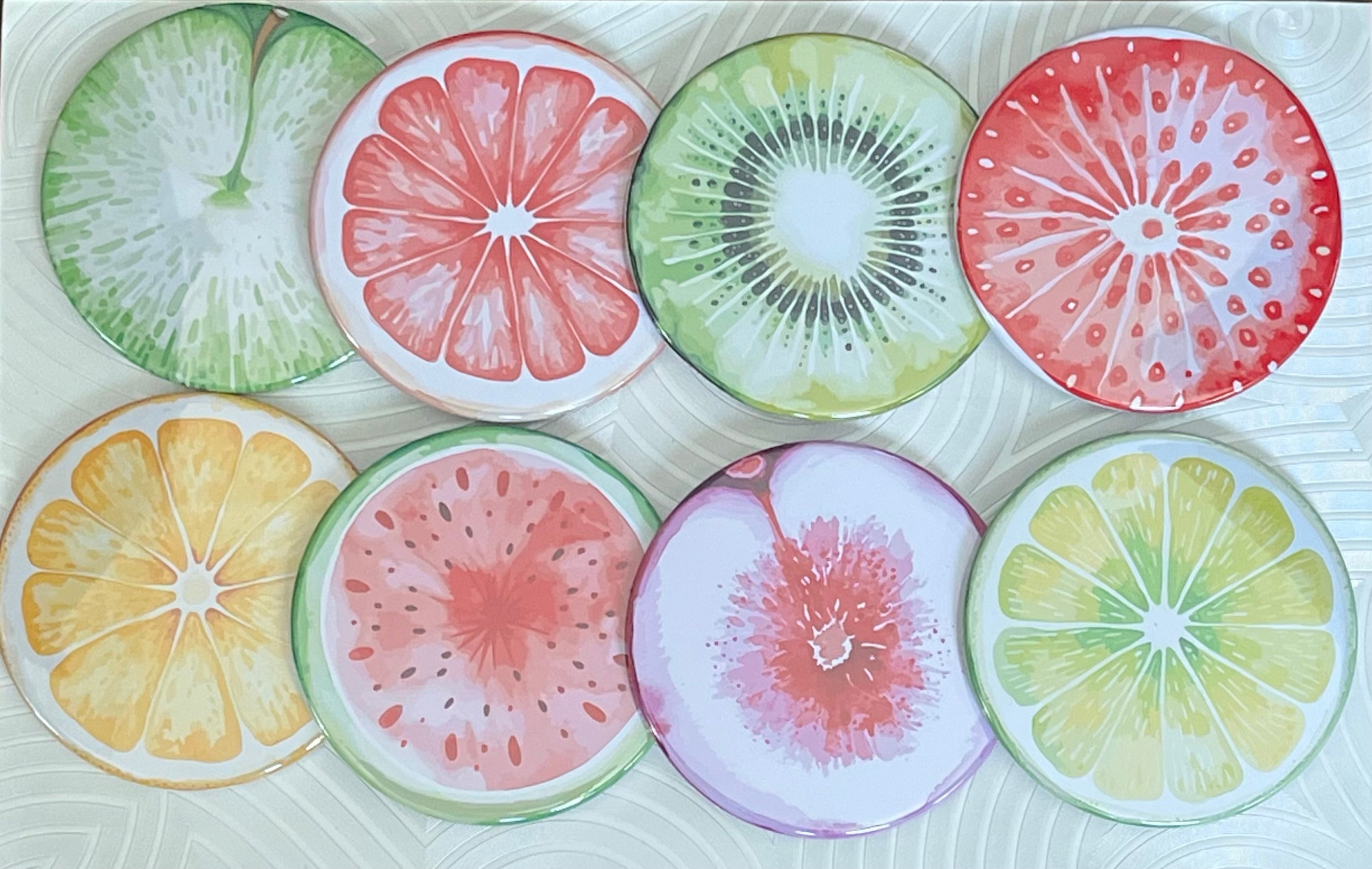 SET OF (8) 3.5" FRUIT BUTTON COASTERS
