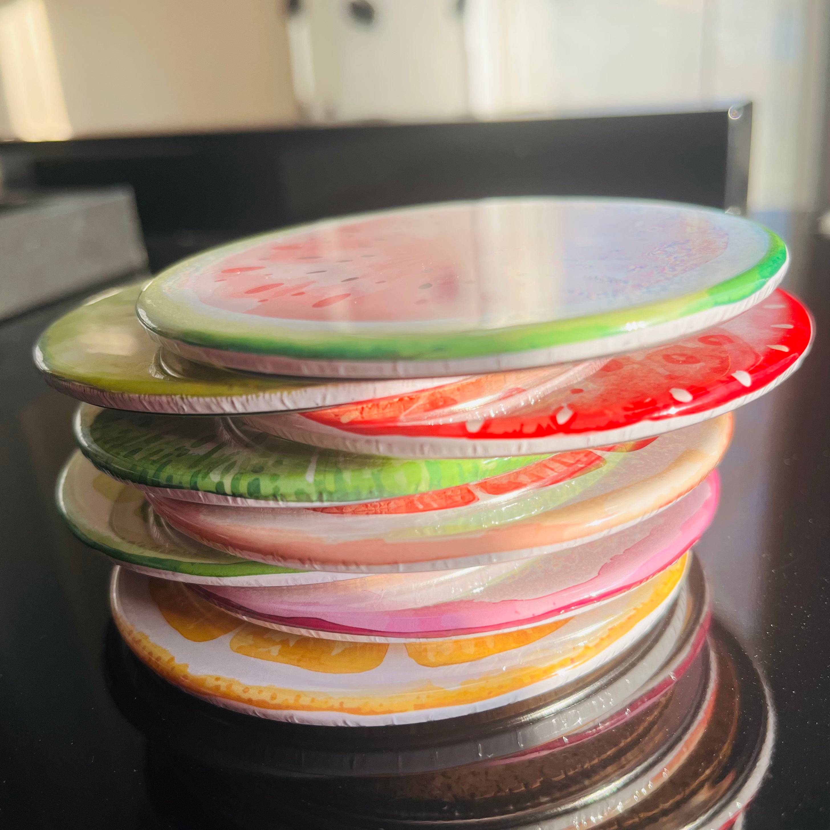 SET OF (8) 3.5" FRUIT BUTTON COASTERS