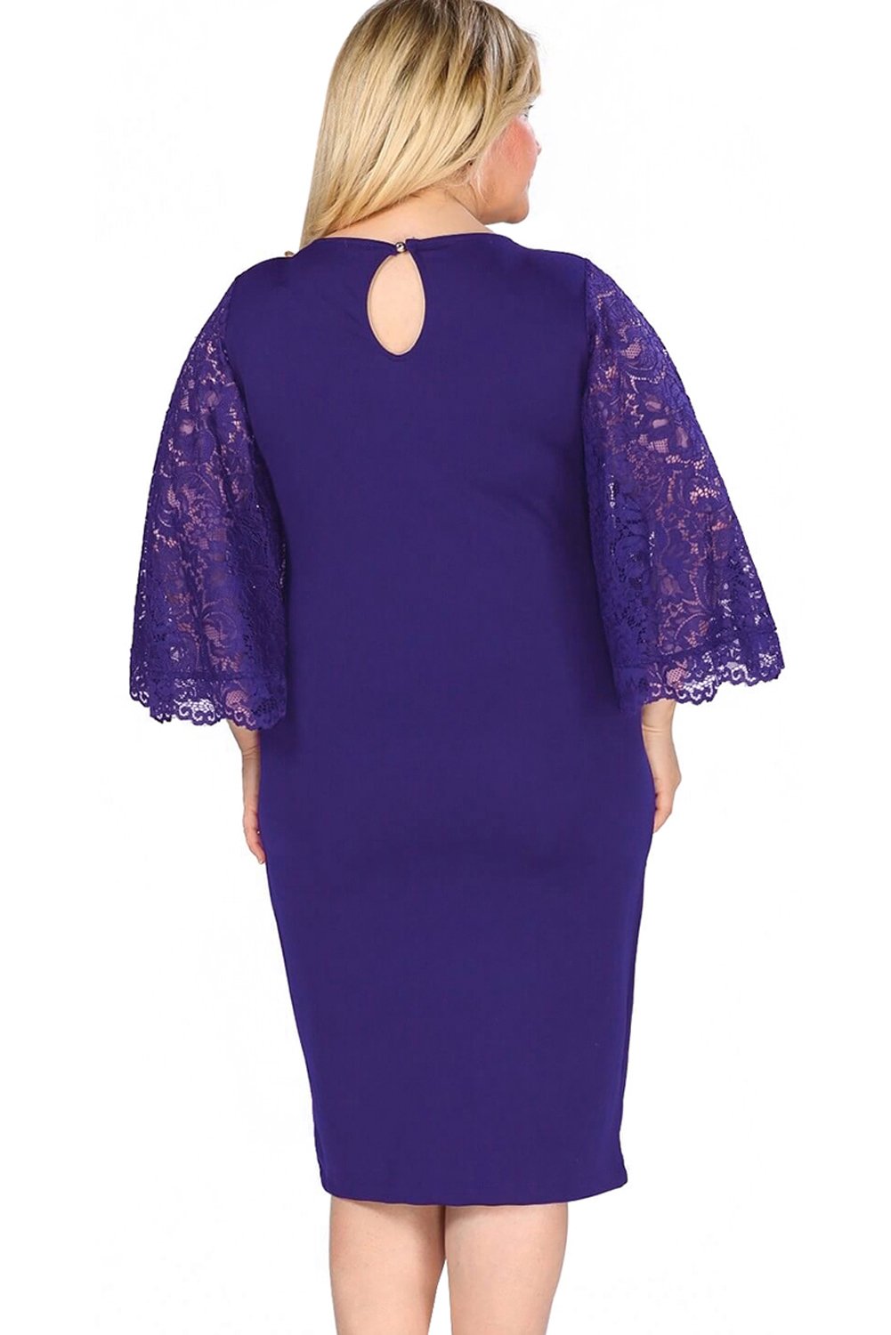 Navy Lace Flutter Sleeve Plus Size Bodycon Formal