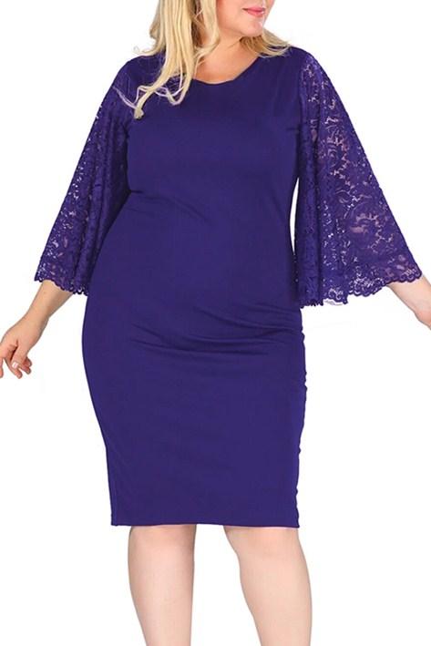 Navy Lace Flutter Sleeve Plus Size Bodycon Formal