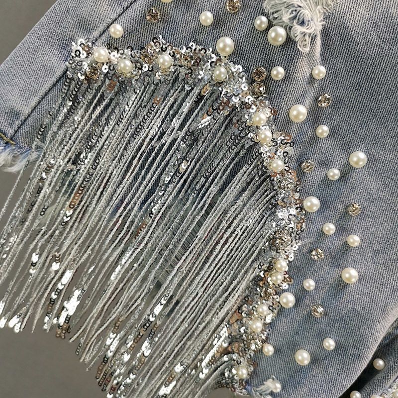 Tassel Beading High Waist Denim Shorts