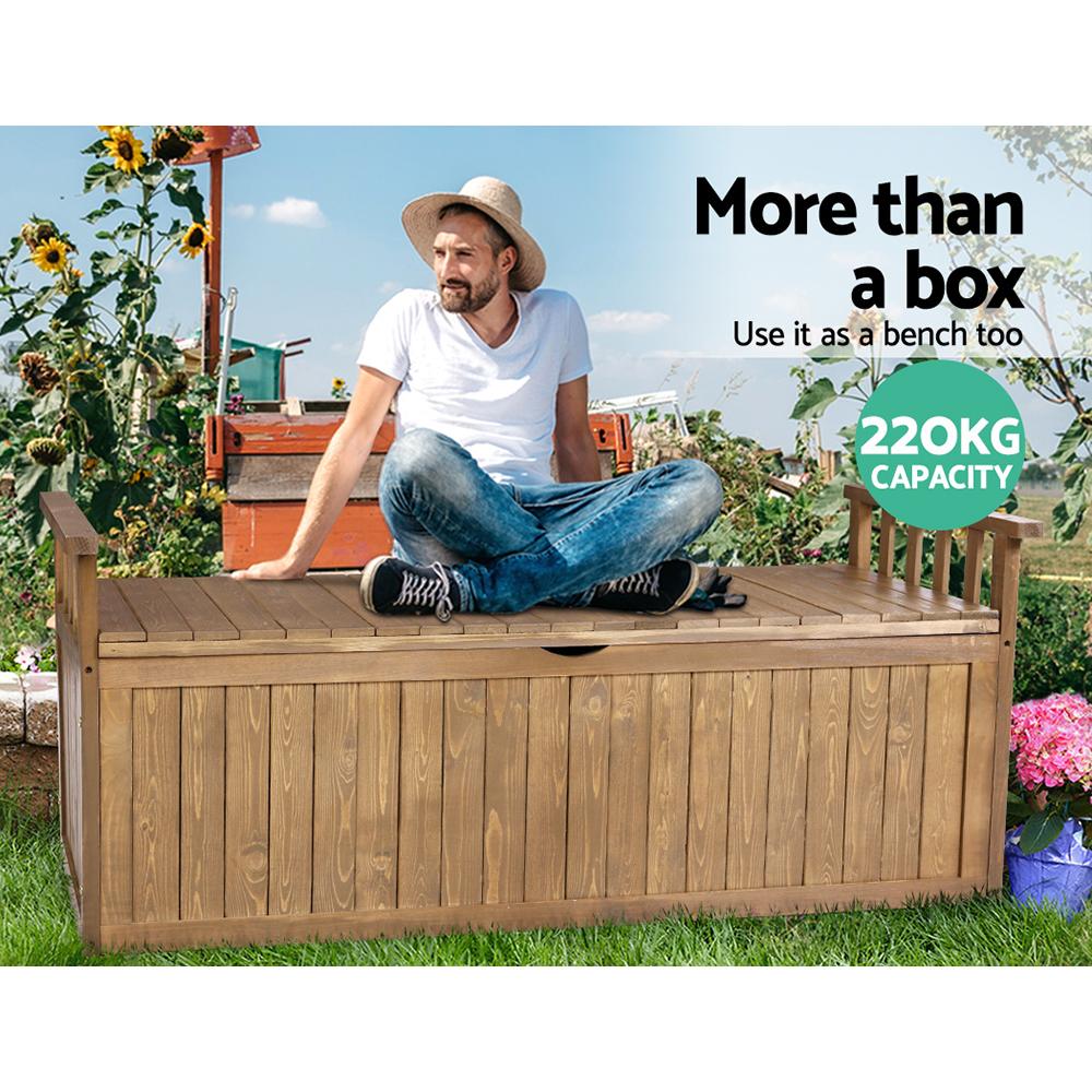 Gardeon Outdoor Storage Bench Box 129cm Wooden Garden Toy Chest Sheds