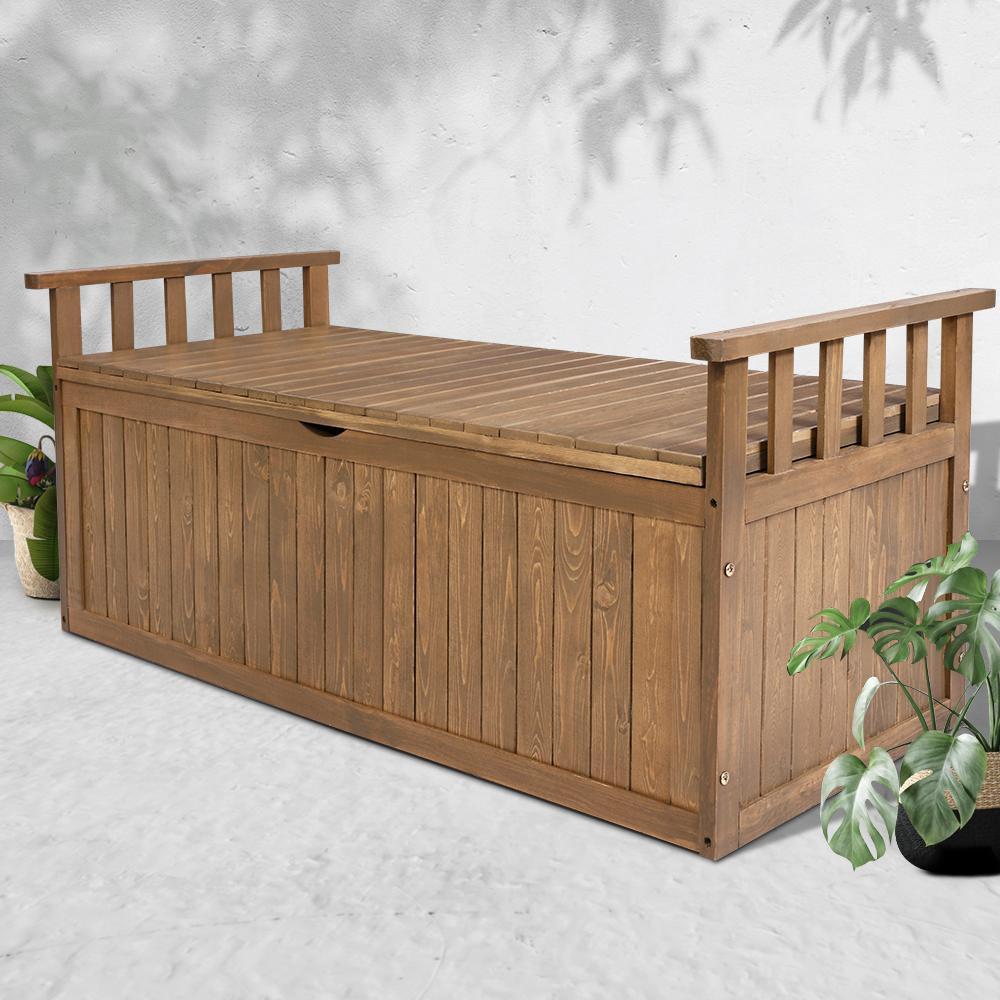 Gardeon Outdoor Storage Bench Box 129cm Wooden Garden Toy Chest Sheds