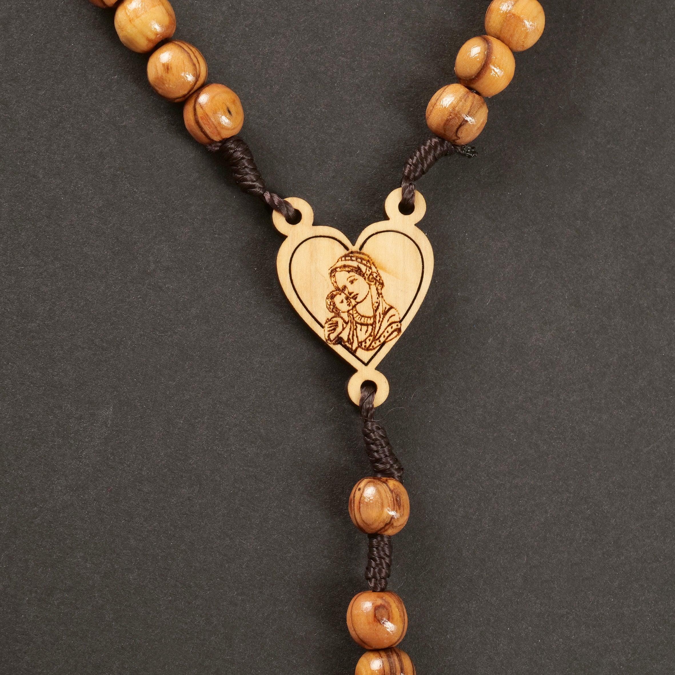 Rosenkranz mit Herz und Maria aus Olivenholz