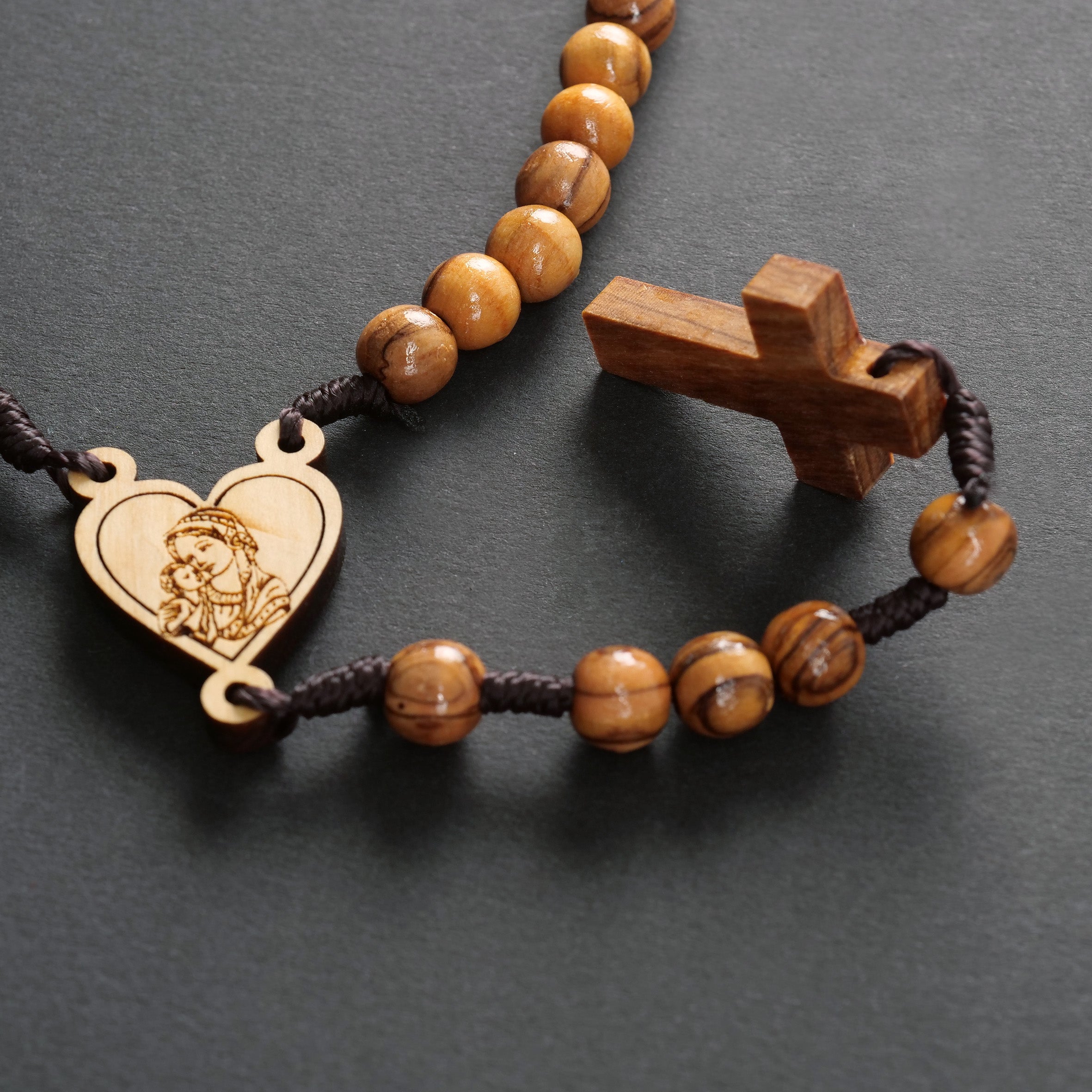 Rosenkranz mit Herz und Maria aus Olivenholz