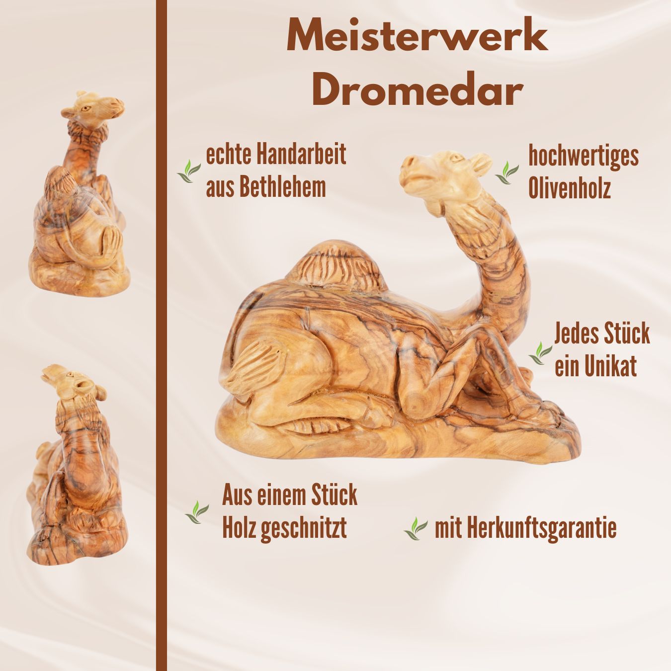 Handgeschnitztes Dromedar aus Olivenholz – Kunstvolle Krippenfigur aus