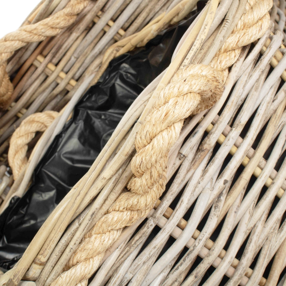 Square Tapered Rope Handled Rattan Planter With Plastic Lining