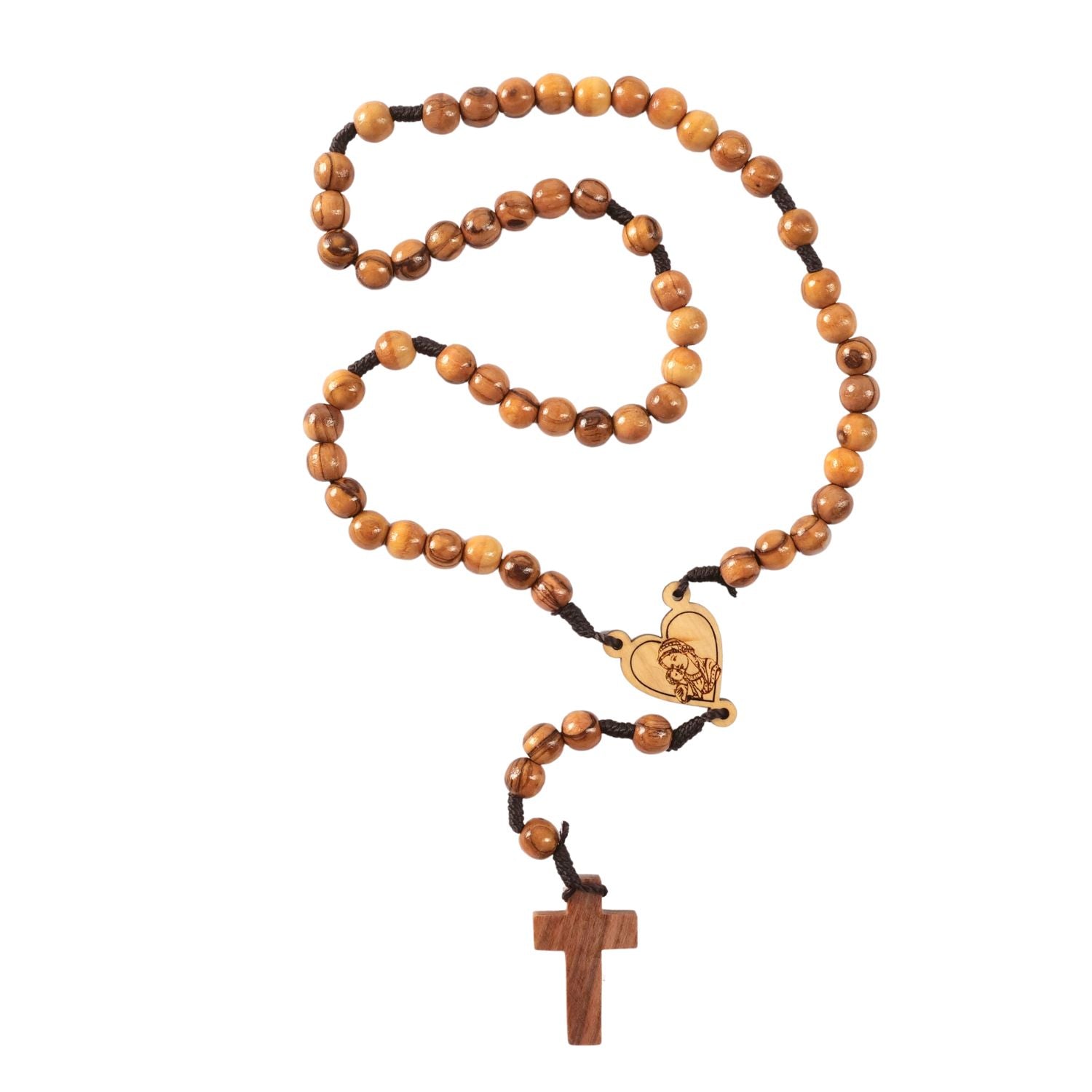 Rosenkranz mit Herz und Maria aus Olivenholz