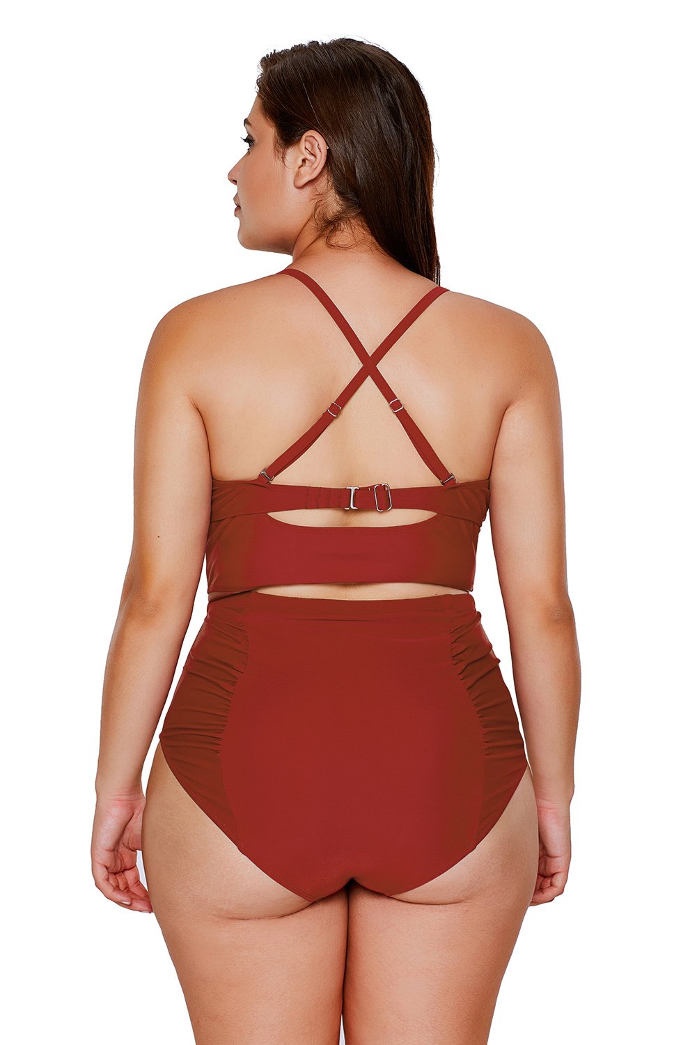 Red Strappy Neck Detail With Padded High Waist Swimsuit