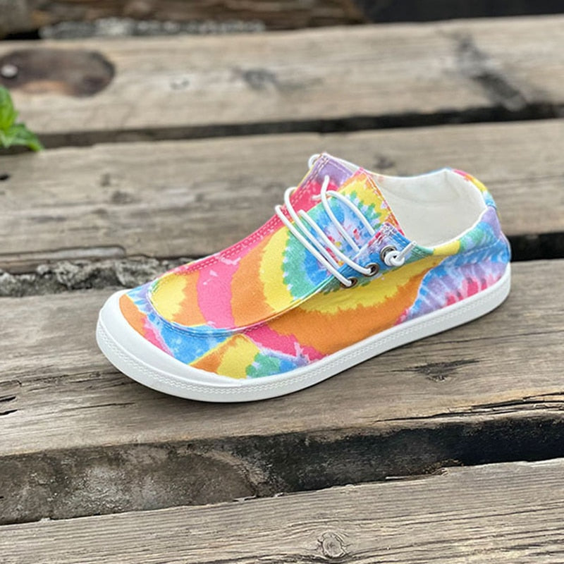 Women Canvas Shoes Fashion Lace Up Tie Dye Flat Sneakers Female Casual