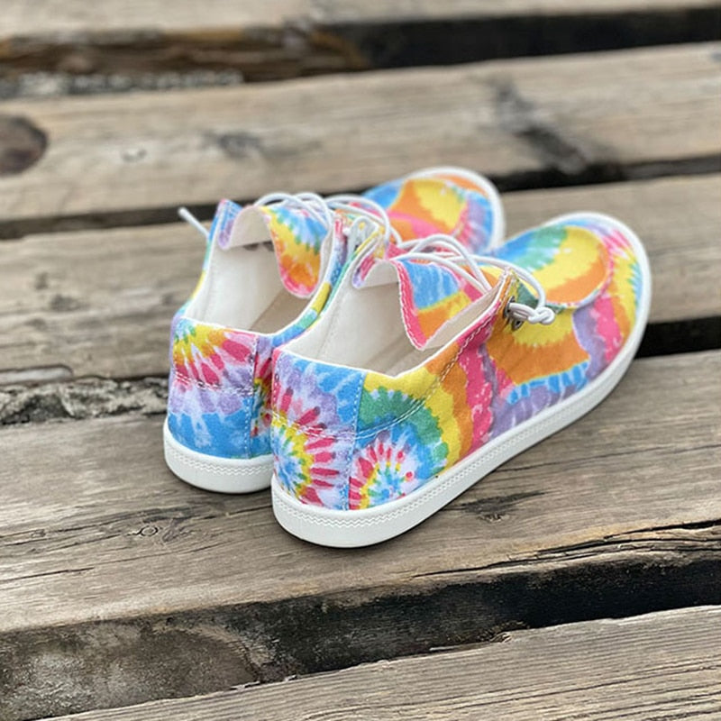 Women Canvas Shoes Fashion Lace Up Tie Dye Flat Sneakers Female Casual
