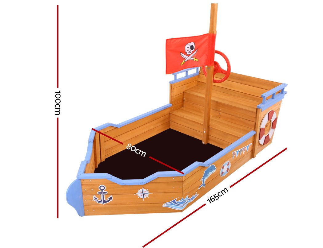 Keezi Kids Sandpit Wooden Boat Sand Pit Bench Seat Outdoor Beach Toys