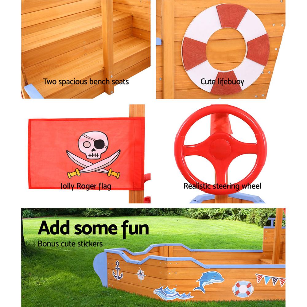 Keezi Kids Sandpit Wooden Boat Sand Pit Bench Seat Outdoor Beach Toys
