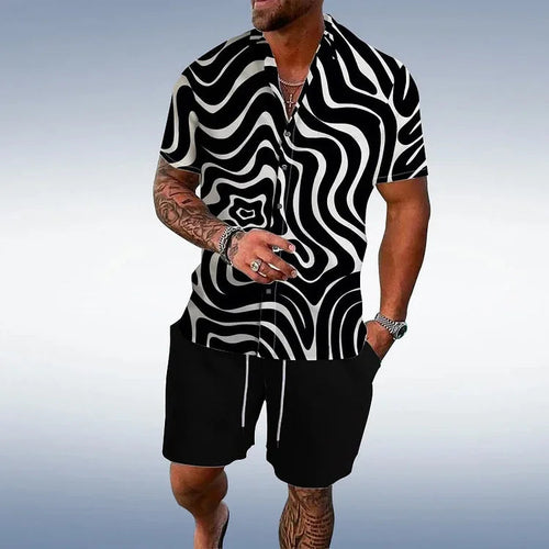 Men Beach Shirt Sets Retro Ethnic Style