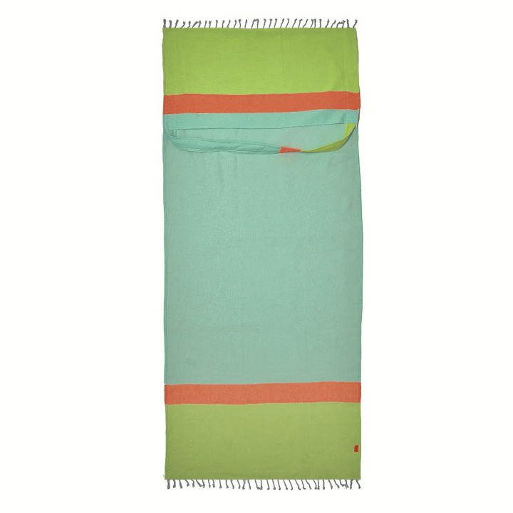 Two-in-One Beach Towel Bag Green Blue with Gift Box