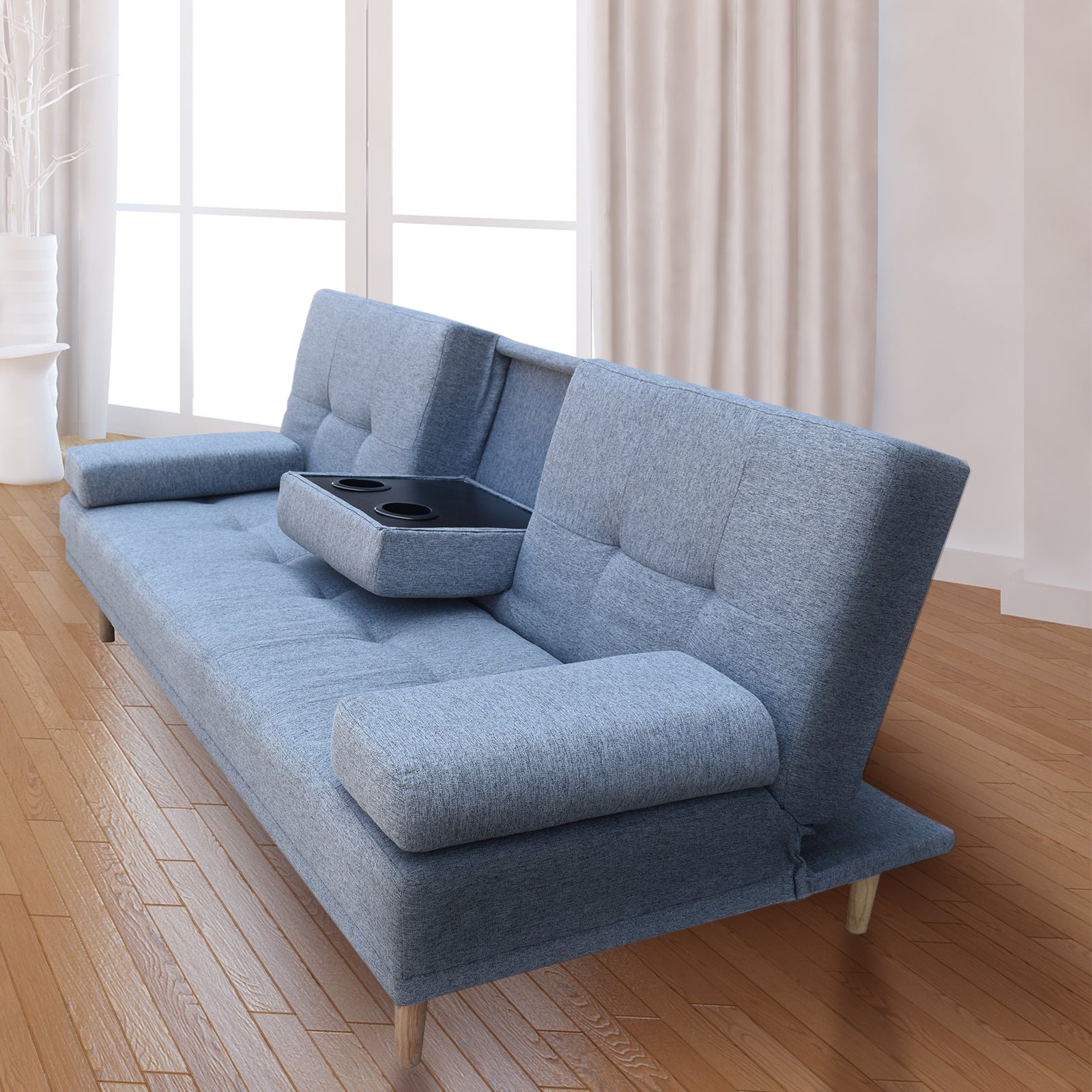 Casa Decor Mendoza 2 in 1 Sofa Bed Couch Grey Pull Down Cupholder 3