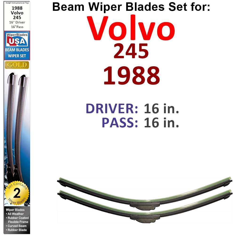 Beam Wiper Blades for 1988 Volvo 245 (Set of 2)