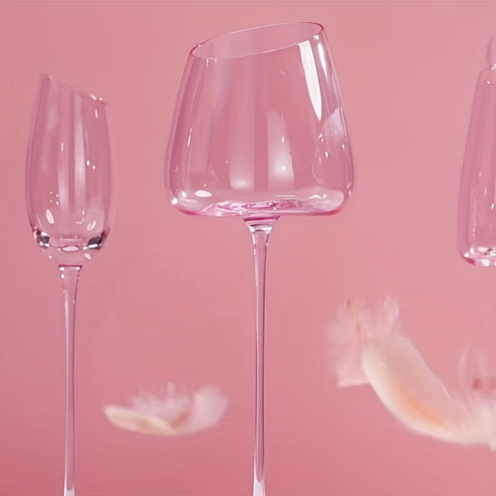 2pcs Pink Flamingo Crystal Wine Glasses - Elegant Slanted Mouth