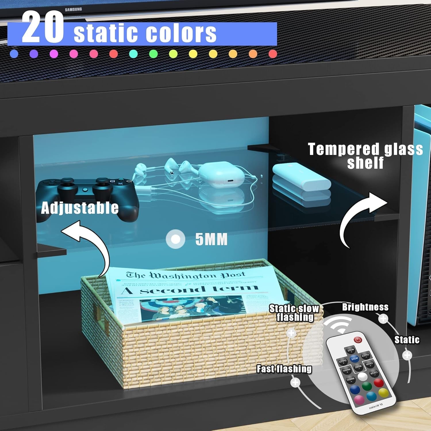 TV Stand, Entertainment Center LED Gaming TV Stand for 65+ Inch TV