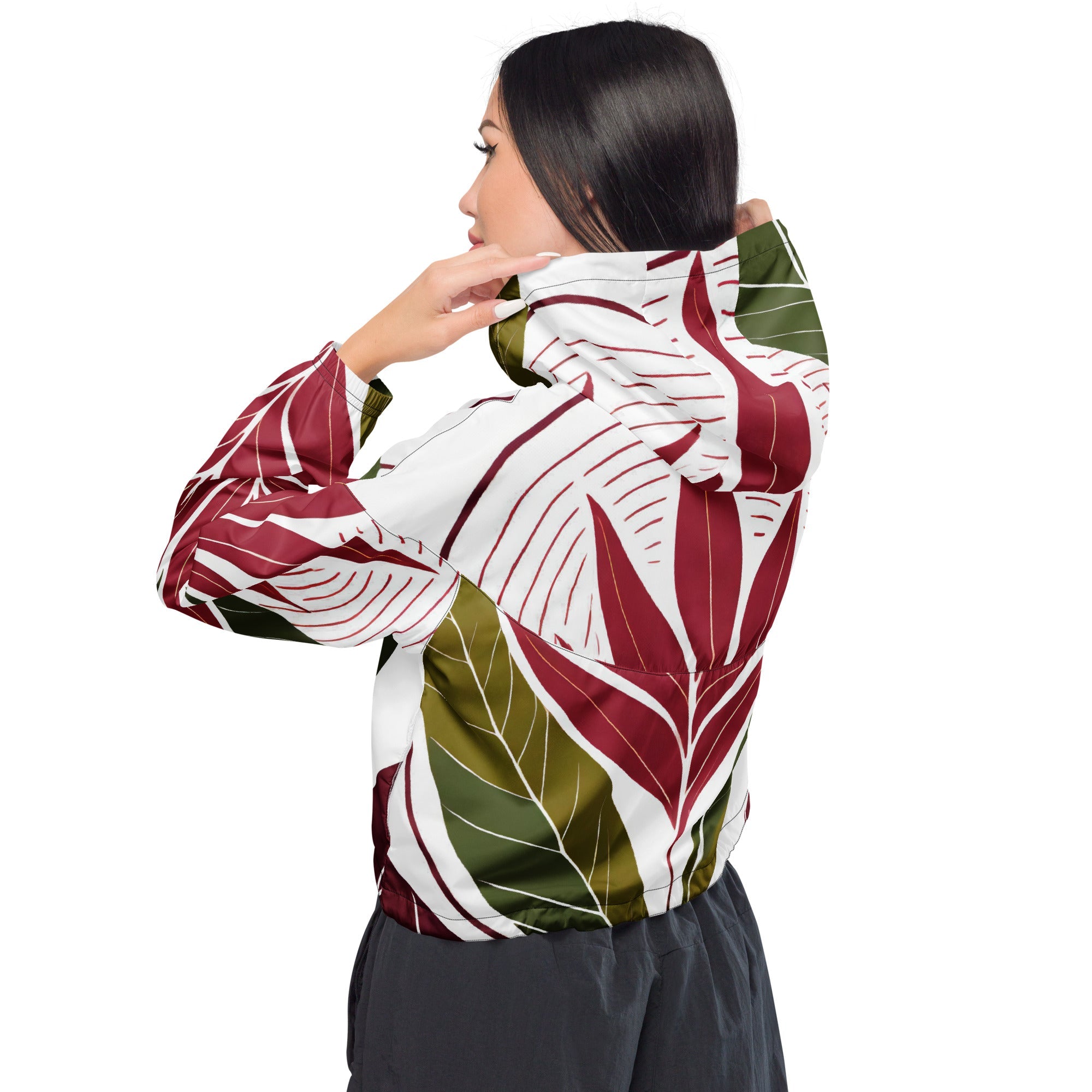 Womens Cropped Windbreaker Jacket - Colorful Floral Lines 4