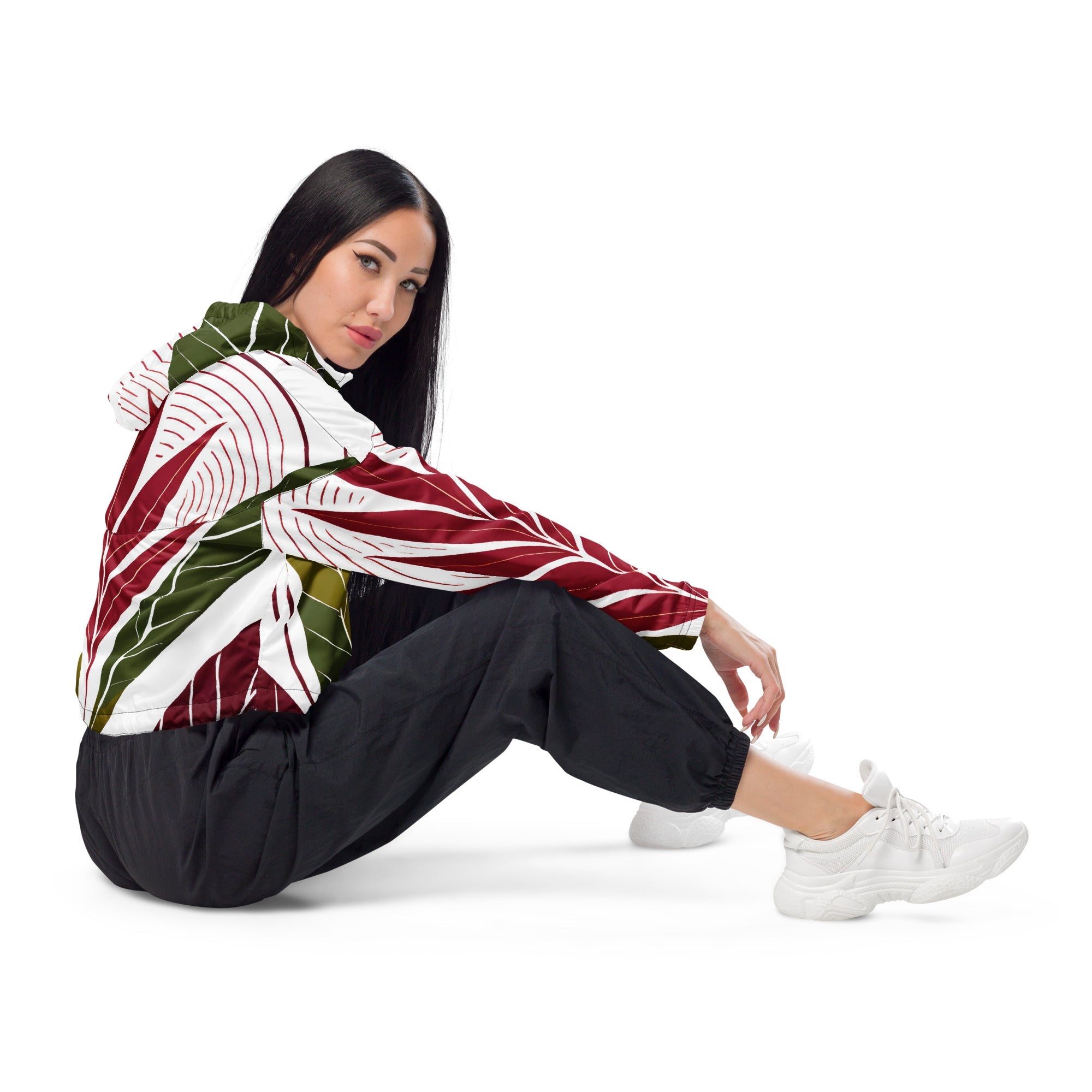 Womens Cropped Windbreaker Jacket - Colorful Floral Lines 4