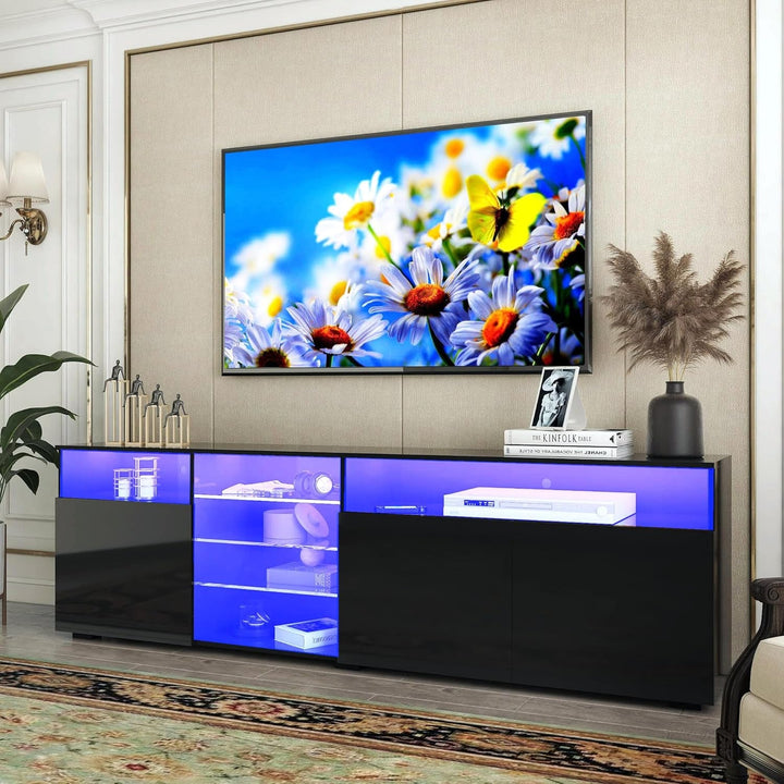 High Glossy LED TV Stand for 65 Inch Tv,Modern White Entertainment