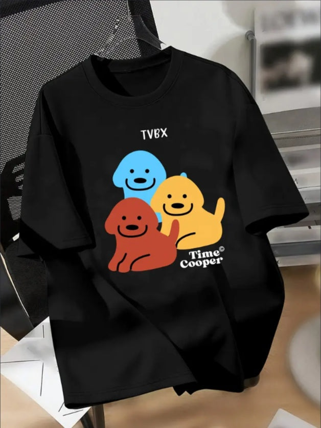 Colorful Puppy Printed Boy Casual Short-Sleeved Shirt