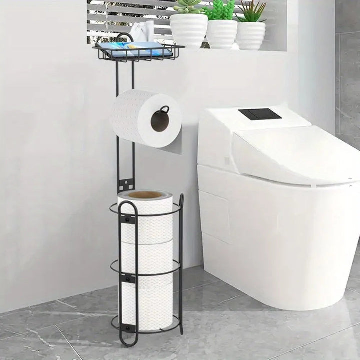 Toilet Paper Holder With Shelf, Bathroom Freestanding Toilet Paper