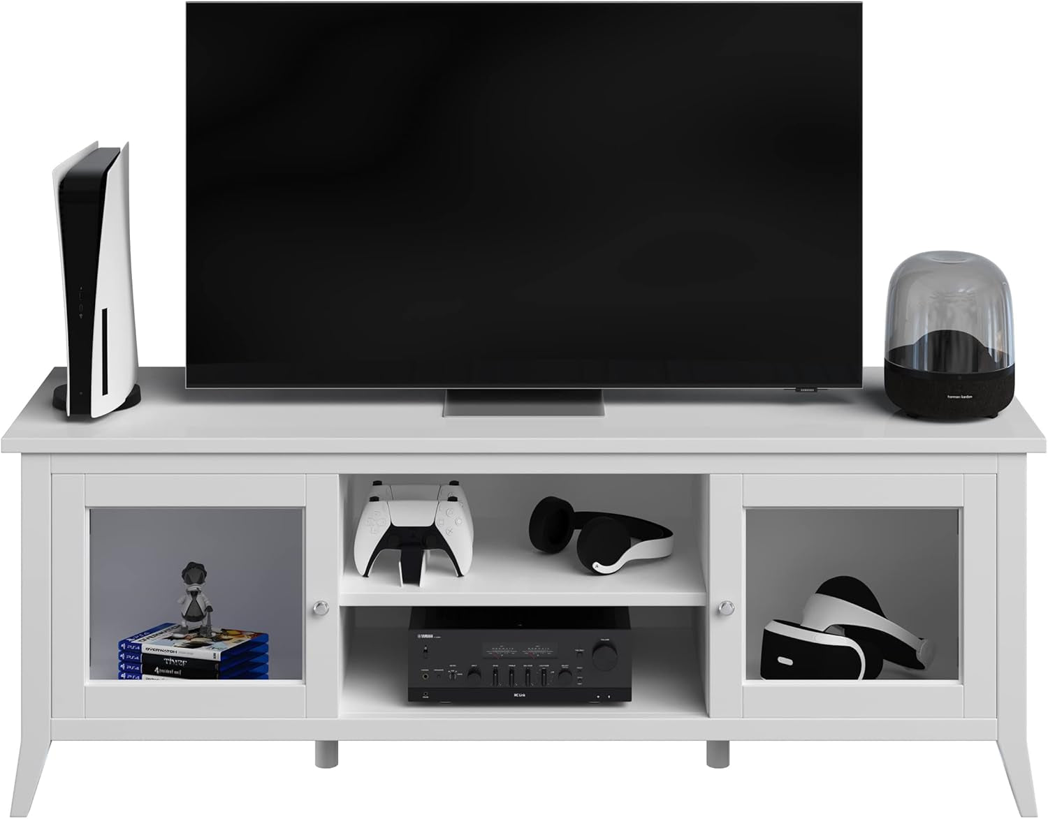 TV Stand - 55-Inch Storage Cabinet with 2 Cubbies and 2 Shelves -