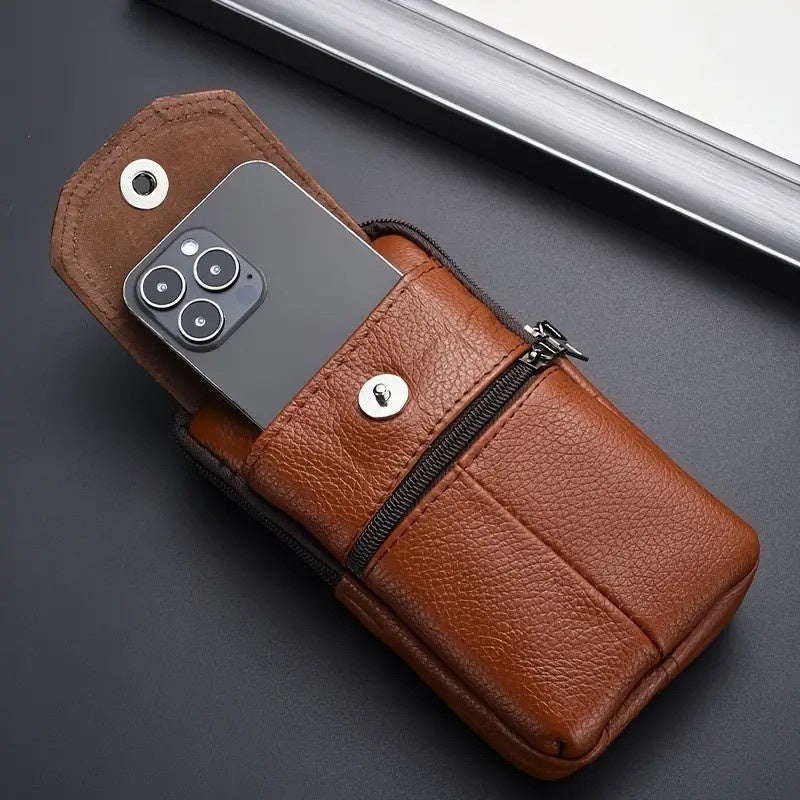 Genuine Leather Phone Shoulder Case Men'S Vertical Leather Case Belt