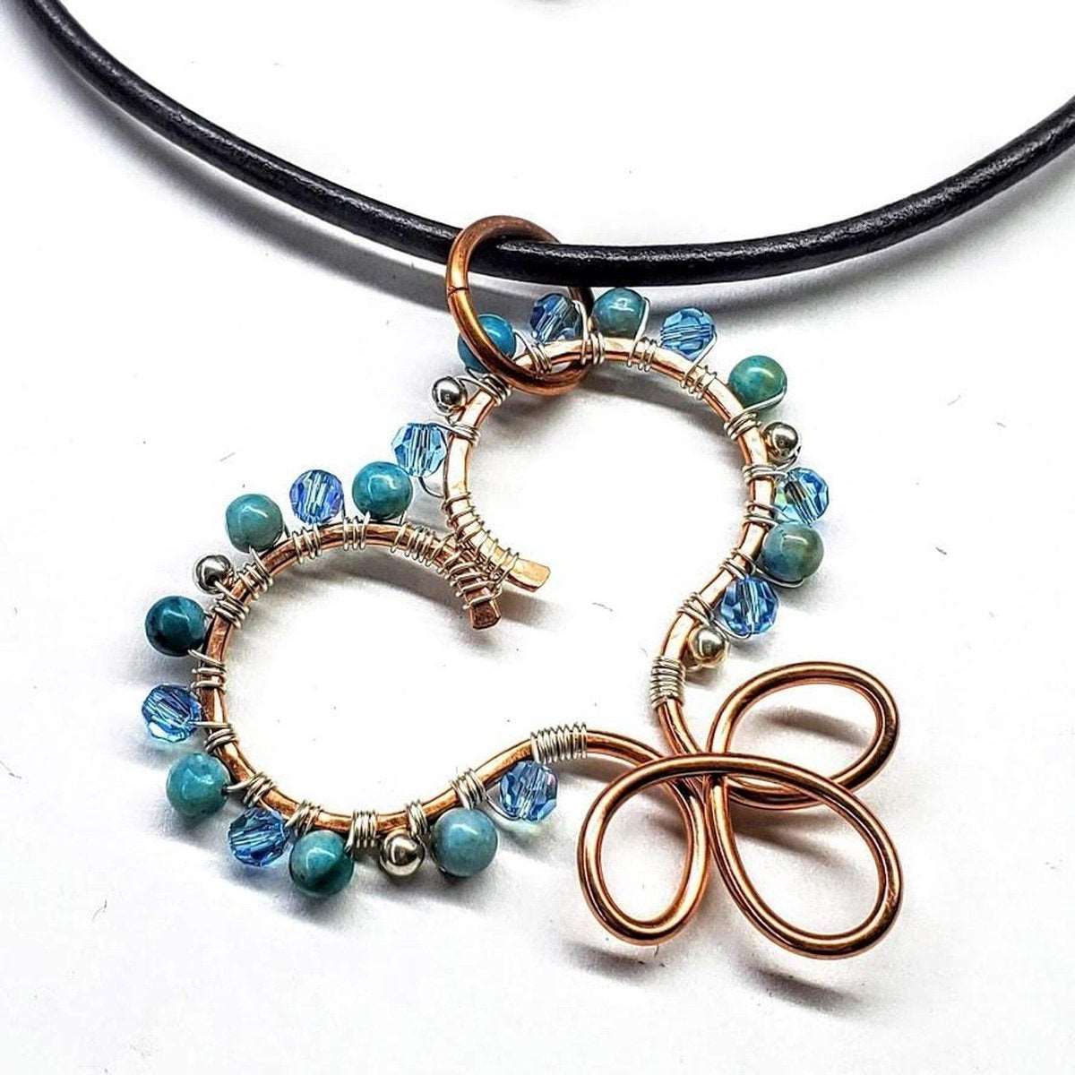 Copper Turquoise Wire Sculpted Heart Necklace