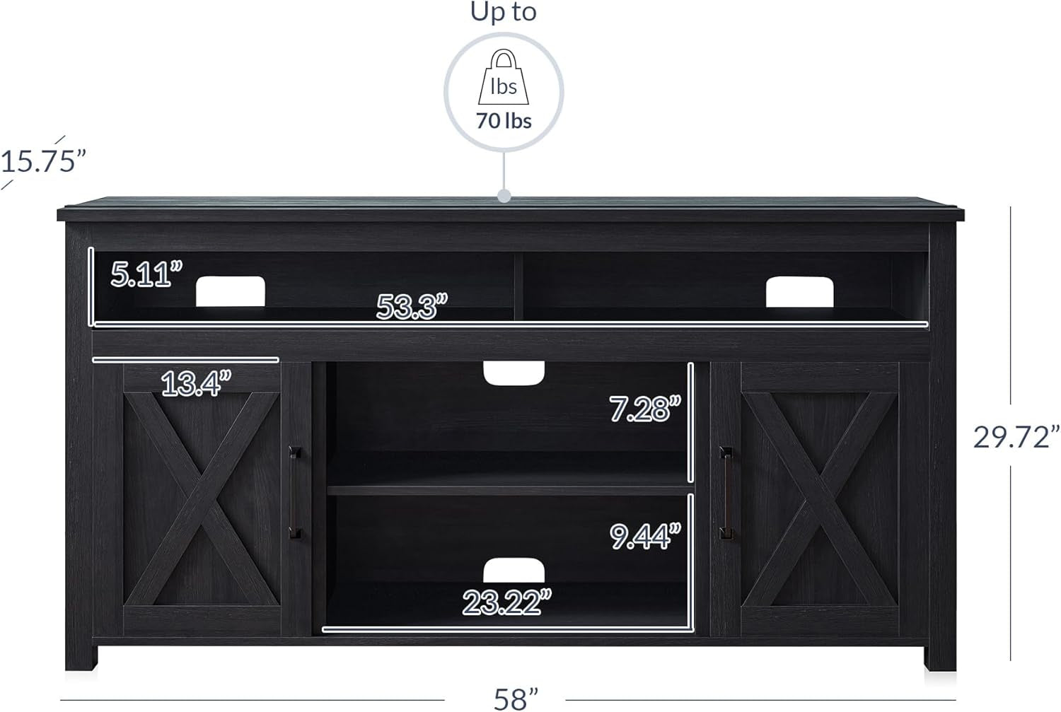 58 Inch TV Stand, Contemporary Entertainment Center for Tvs up to 65",