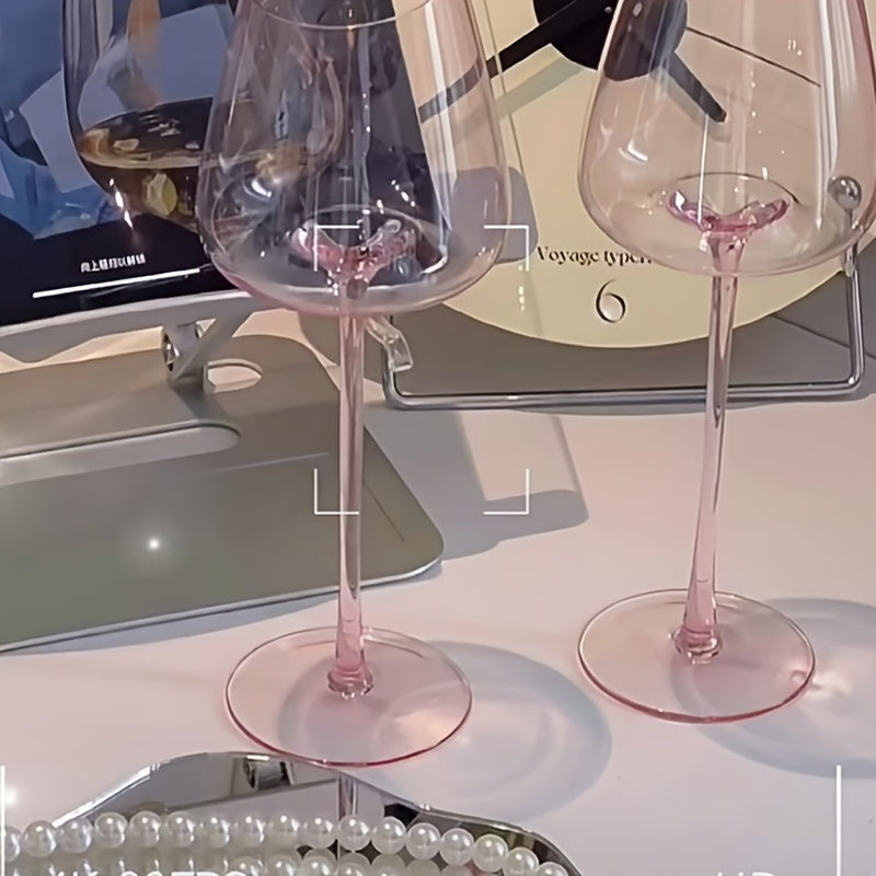 2pcs Pink Flamingo Crystal Wine Glasses - Elegant Slanted Mouth