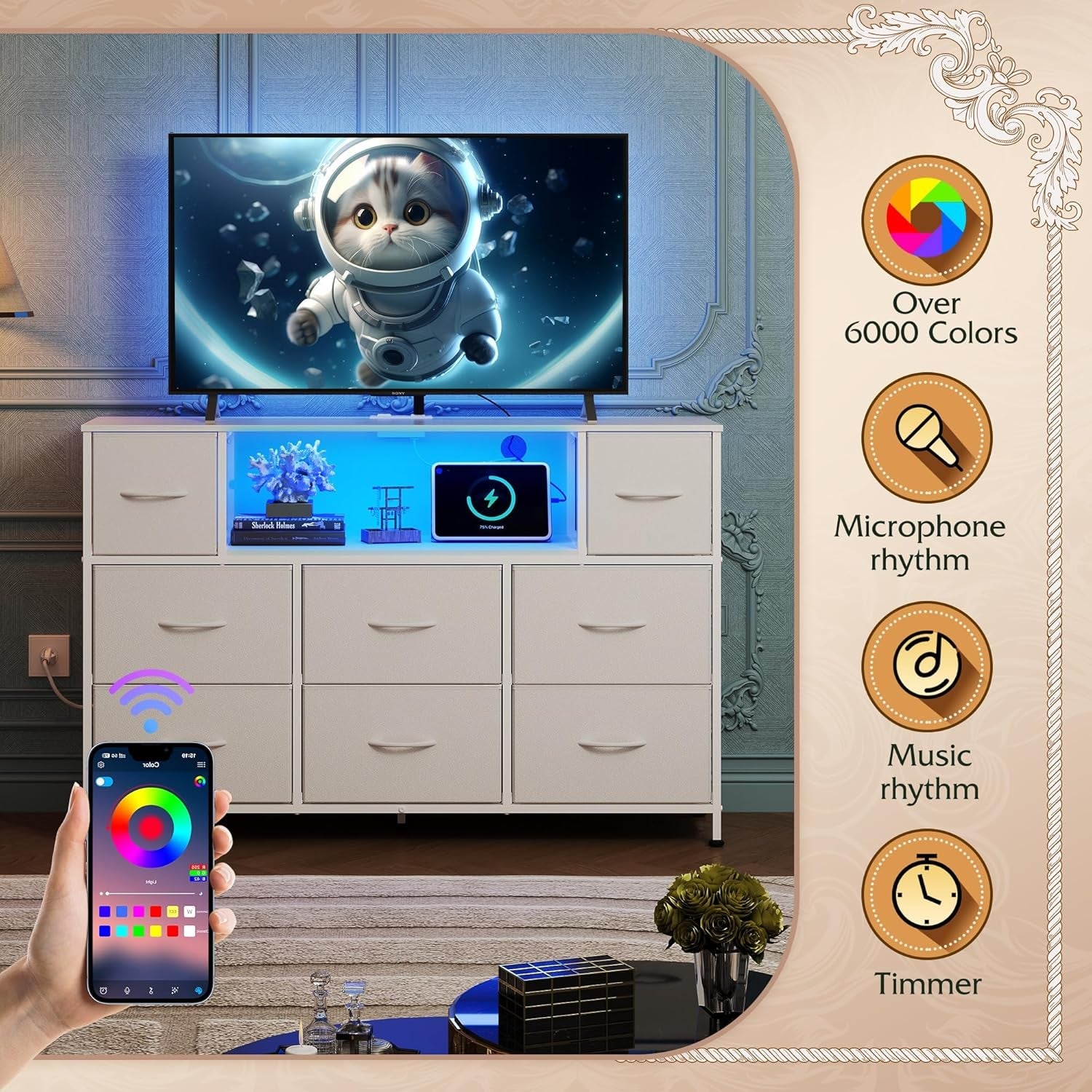 White Dresser for Bedroom, TV Stand for Bedroom for 55 Inch TV with