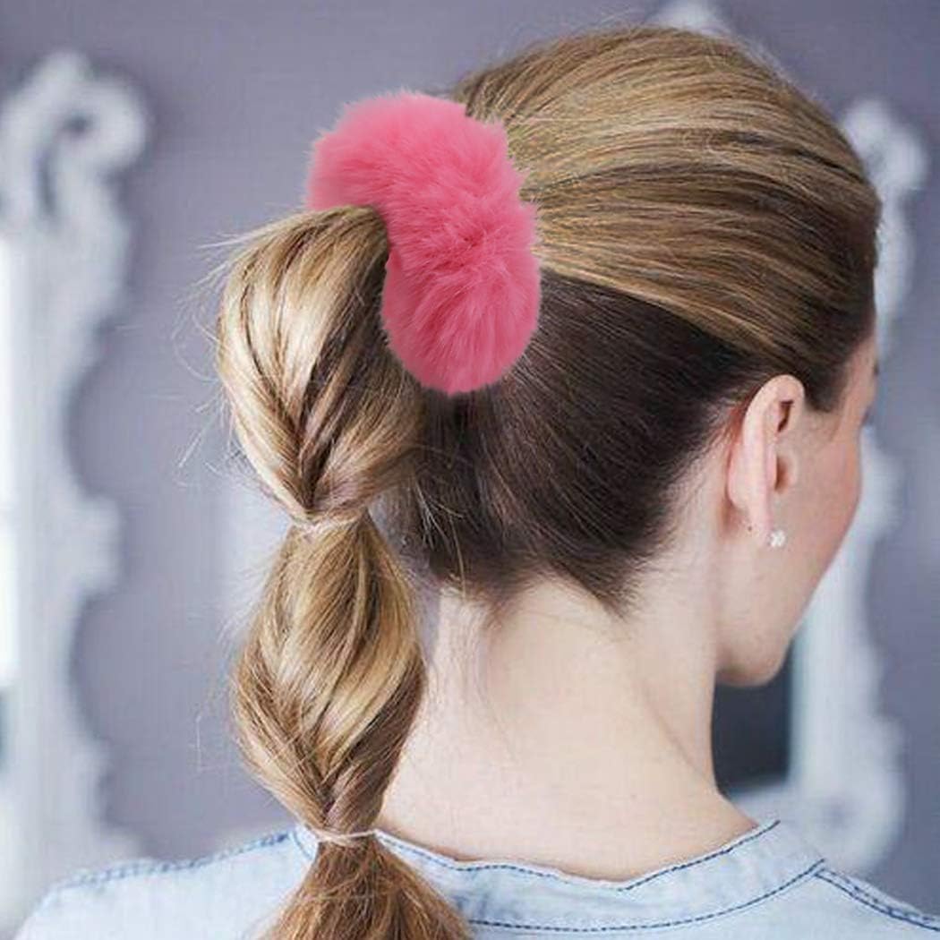 GENERIC Fur Hair Scrunchies Rabbit Furry Hair Ties Elastic Hair