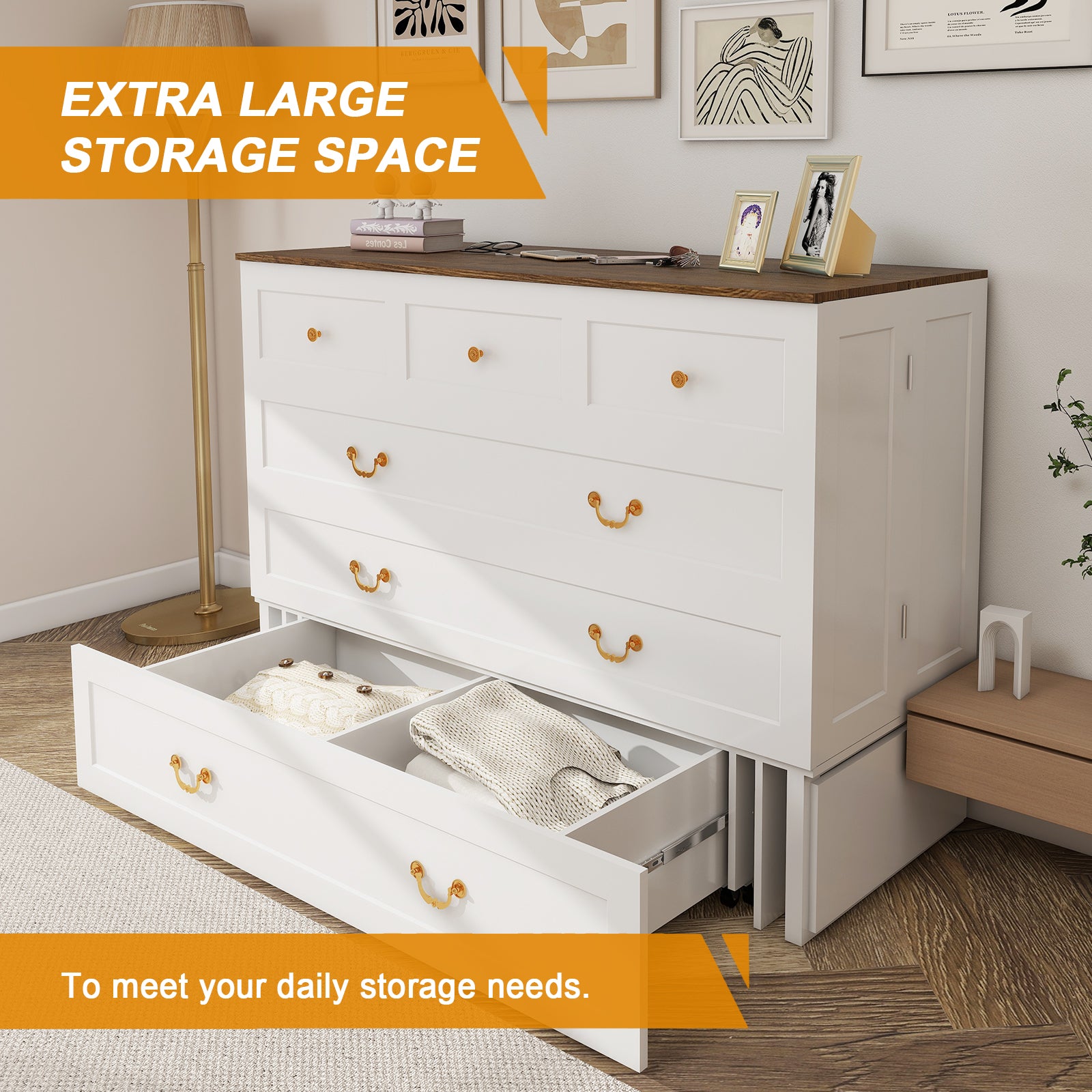 MFC-6 Murphy Cabinet Bed with Drawers Murphy Mobile Chest Bed