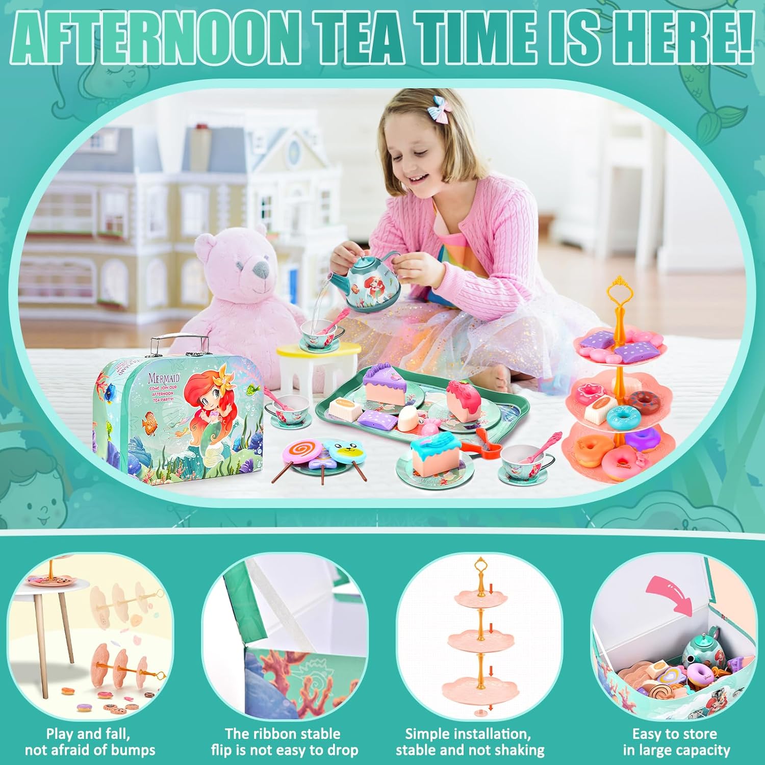 48-Piece Tea Set for Kids, Tea Set with Dessert , Kitchen Accessories