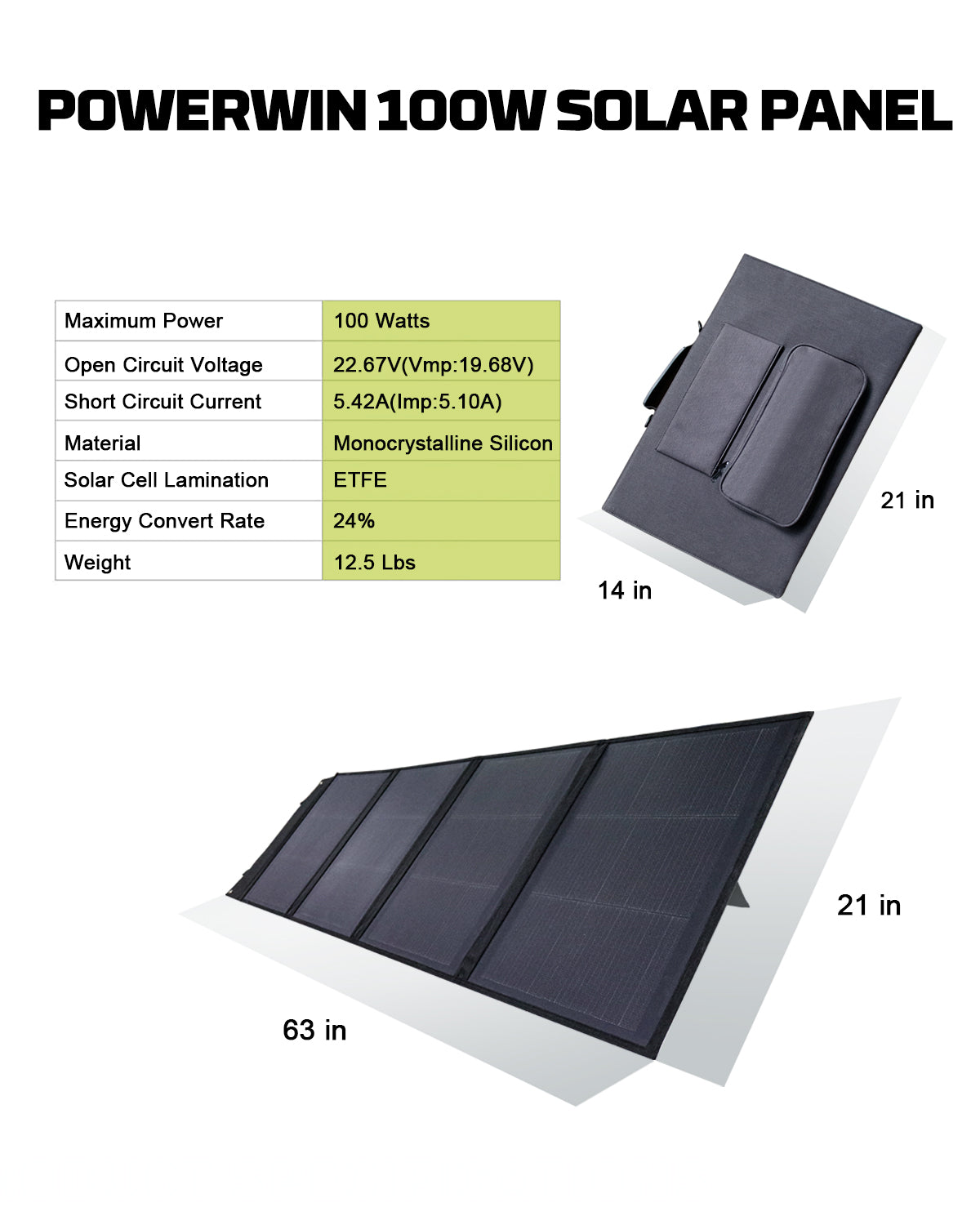 US POWERWIN Foldable Solar Panel PWS100 2 Pack 200W