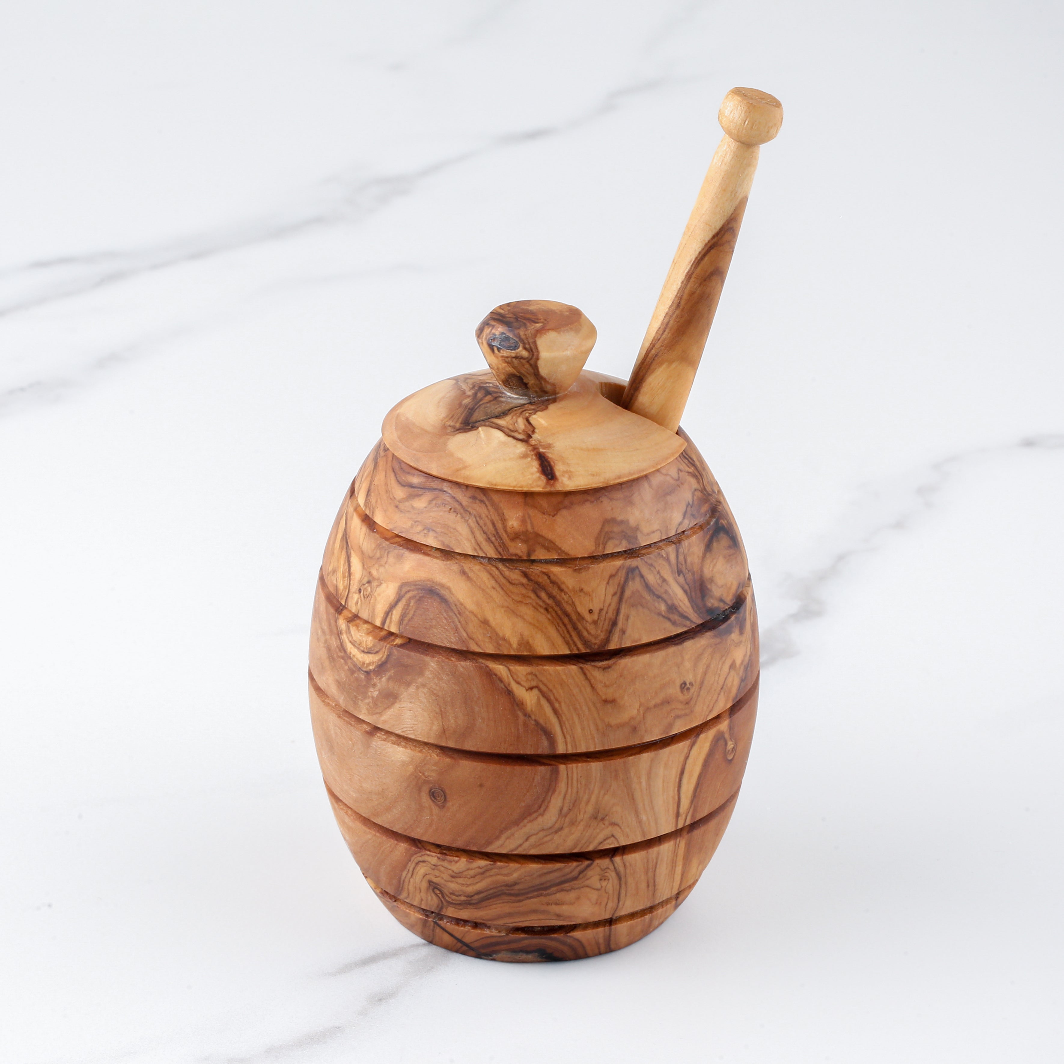 Rustic Olive Wood Honey Jar & Dipper – Hand-Carved