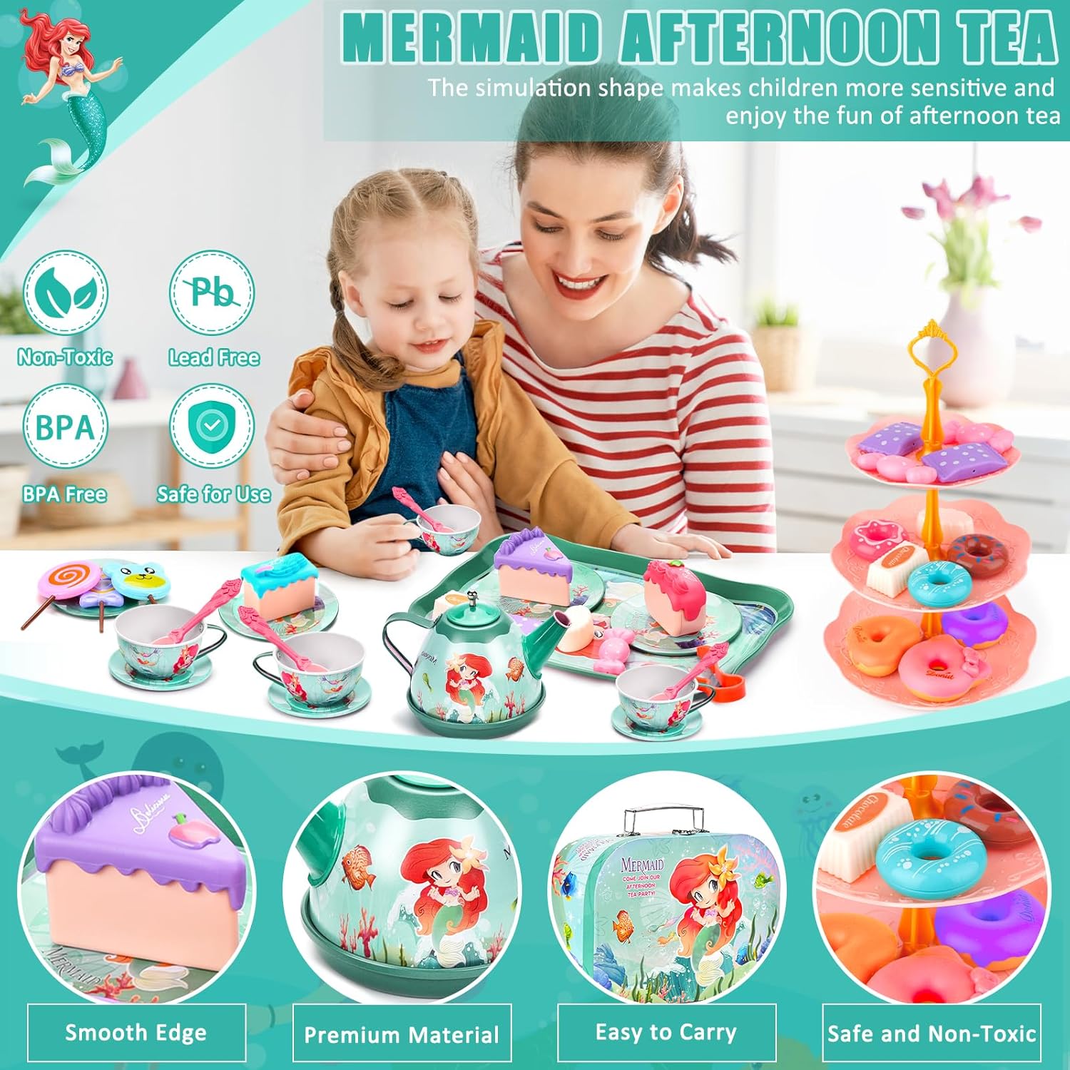 48-Piece Tea Set for Kids, Tea Set with Dessert , Kitchen Accessories
