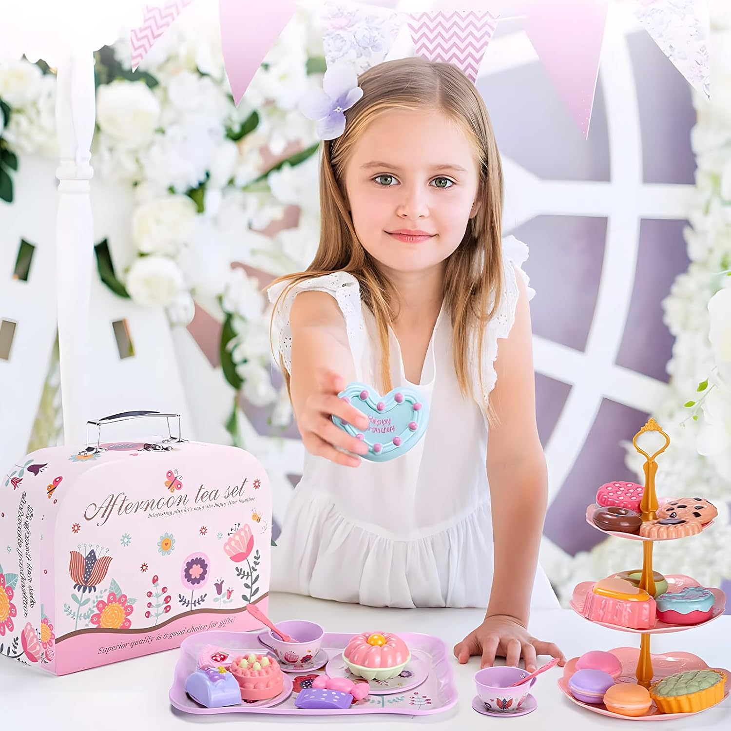 Tea Set Kids, 46 Pieces Dolls Tableware Children's Kitchen Accessories