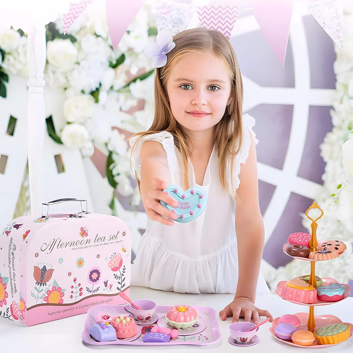 Tea Set Kids, 46 Pieces Dolls Tableware Children's Kitchen Accessories