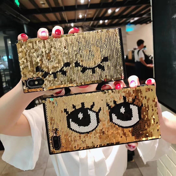 Hidden Message Gold Monster Eyes Sequin Phone Case