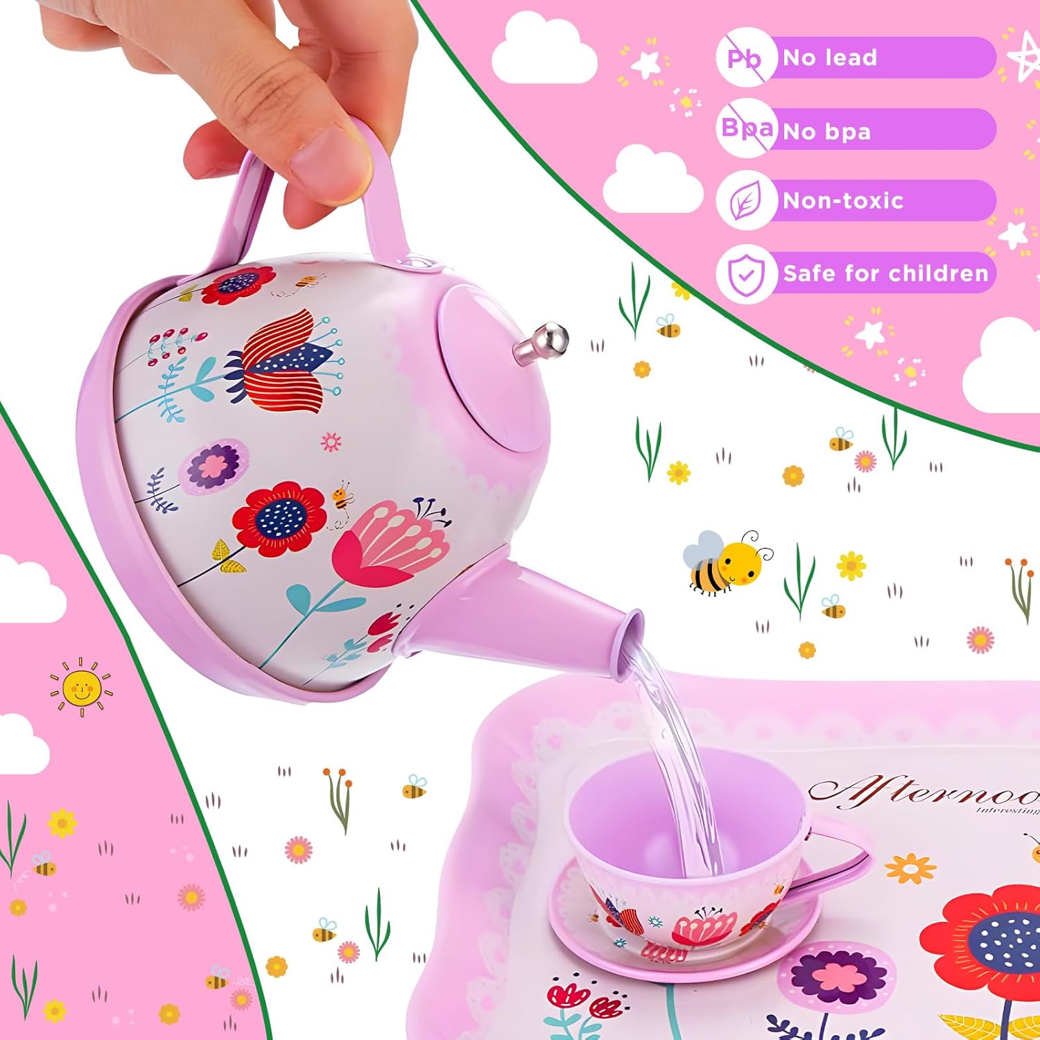 Tea Set Kids, 46 Pieces Dolls Tableware Children's Kitchen Accessories