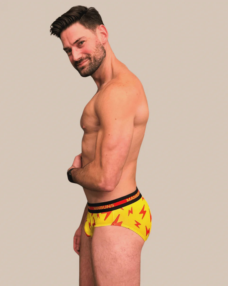 Men's Yellow and Red Lightning Bolt Briefs Underwear and Sock Set