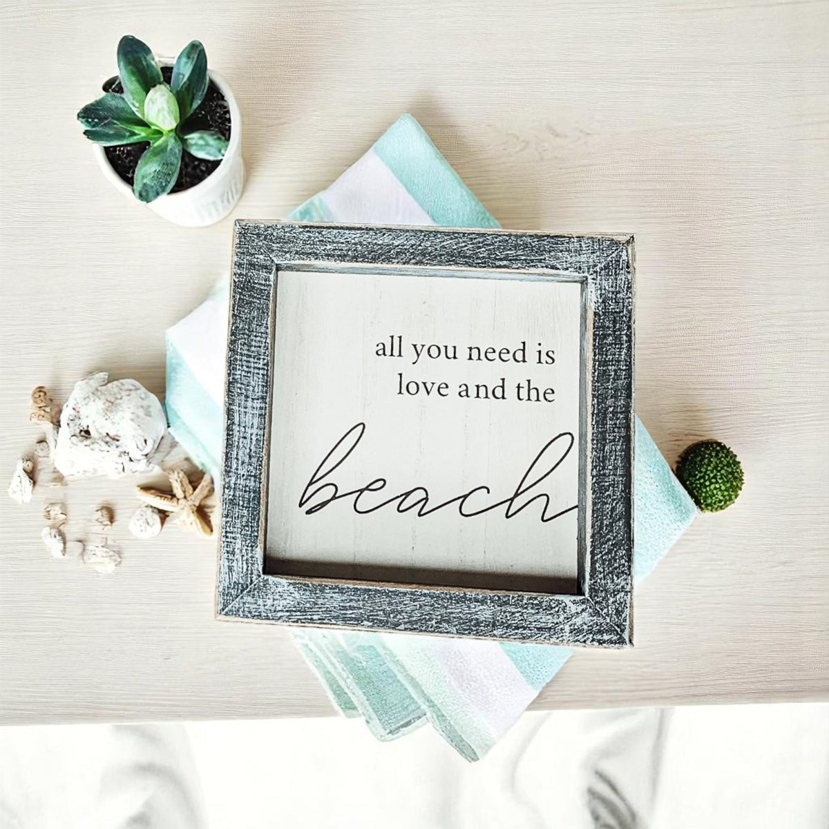 Love & Beach Wooden Sign for Beach House Decor