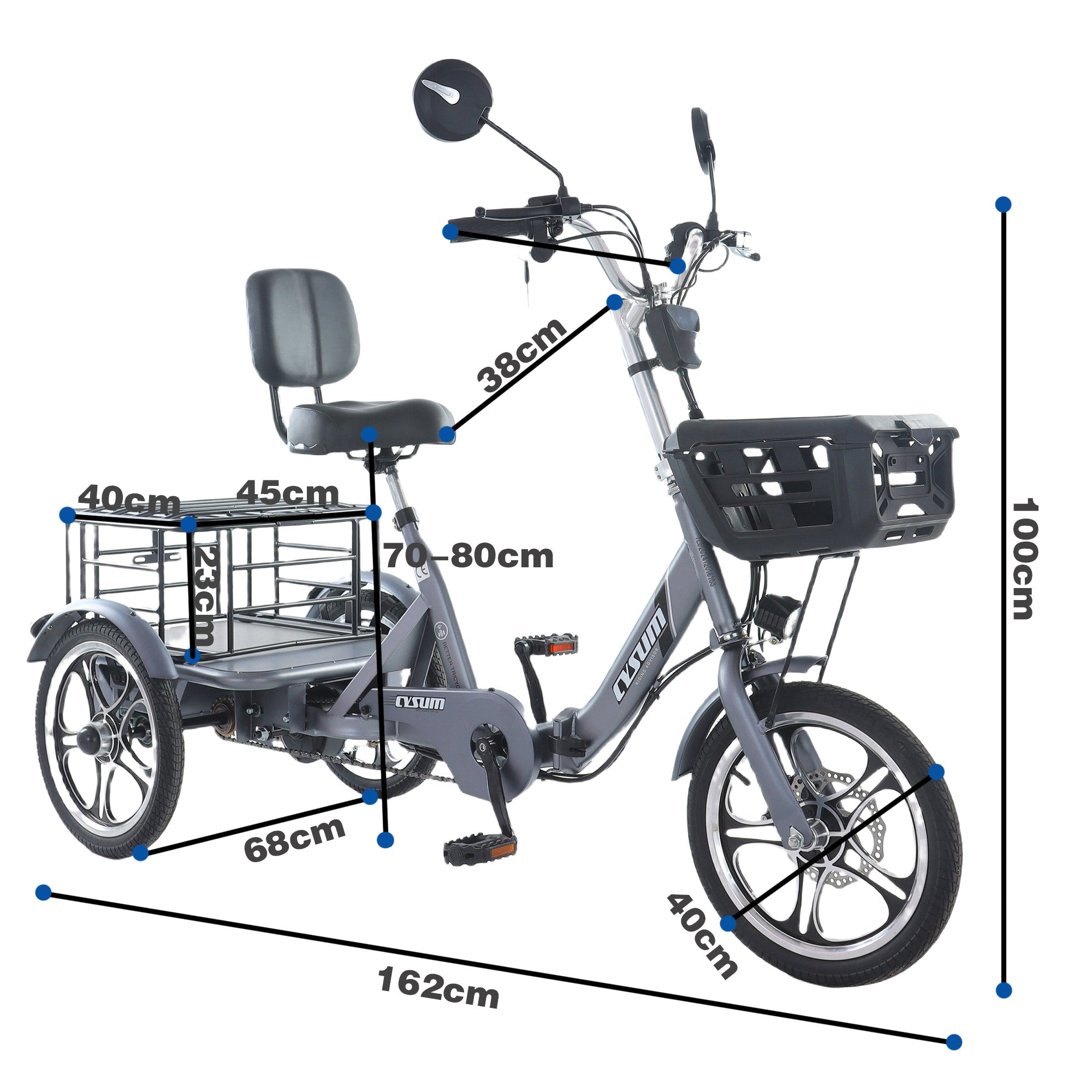 Foldable cargo e-trike 48v 400w 16 inch tire ebike for the elderly